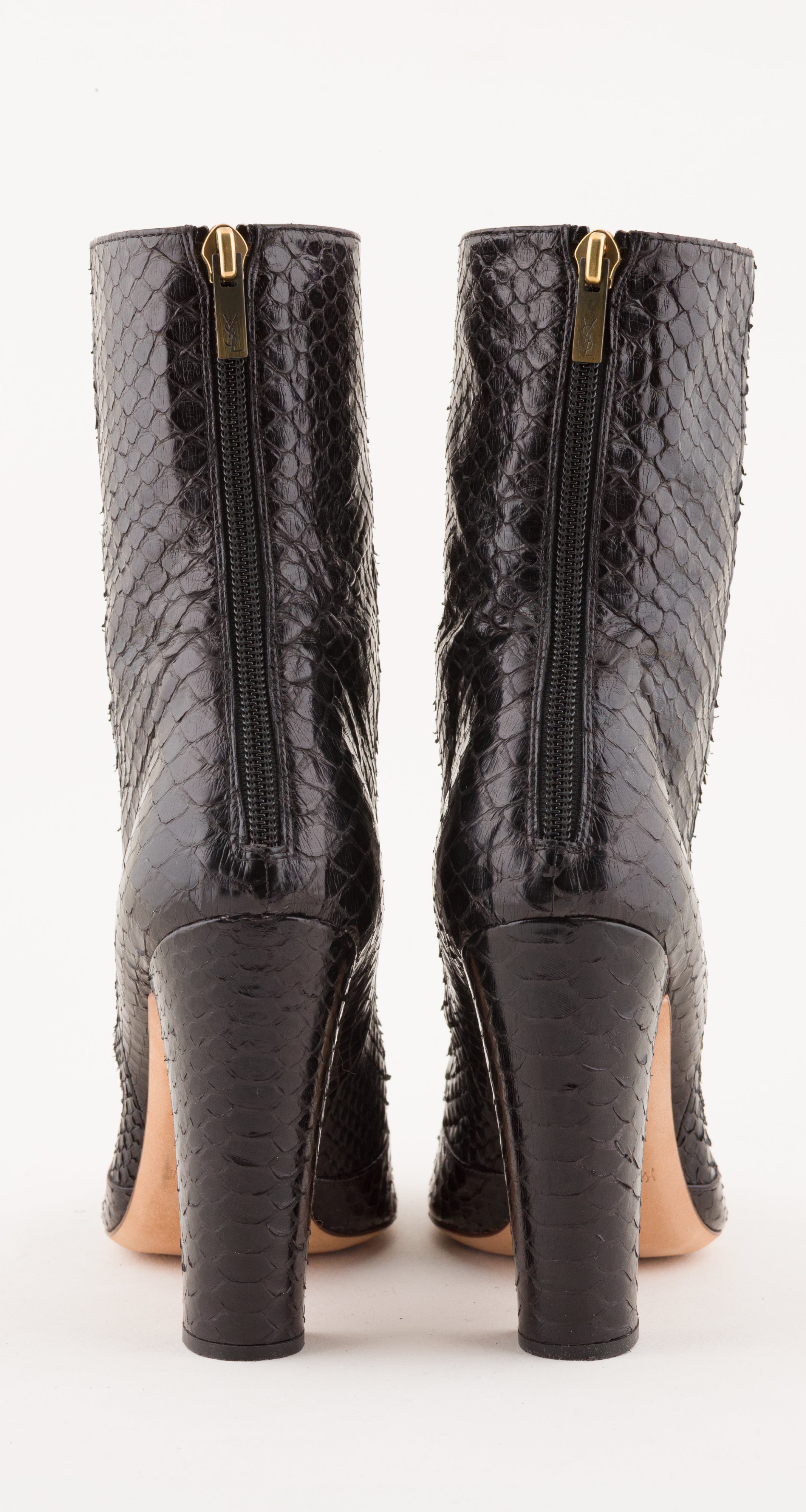 2000s Black Snakeskin High Heel Ankle Boots