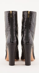 2000s Black Snakeskin High Heel Ankle Boots