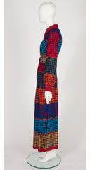 1970s Geometric Print Wool Challis Maxi Shirt Dress