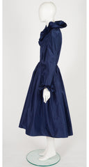 1980s Navy Silk Taffeta Leg-of-Mutton Sleeve Evening Dress