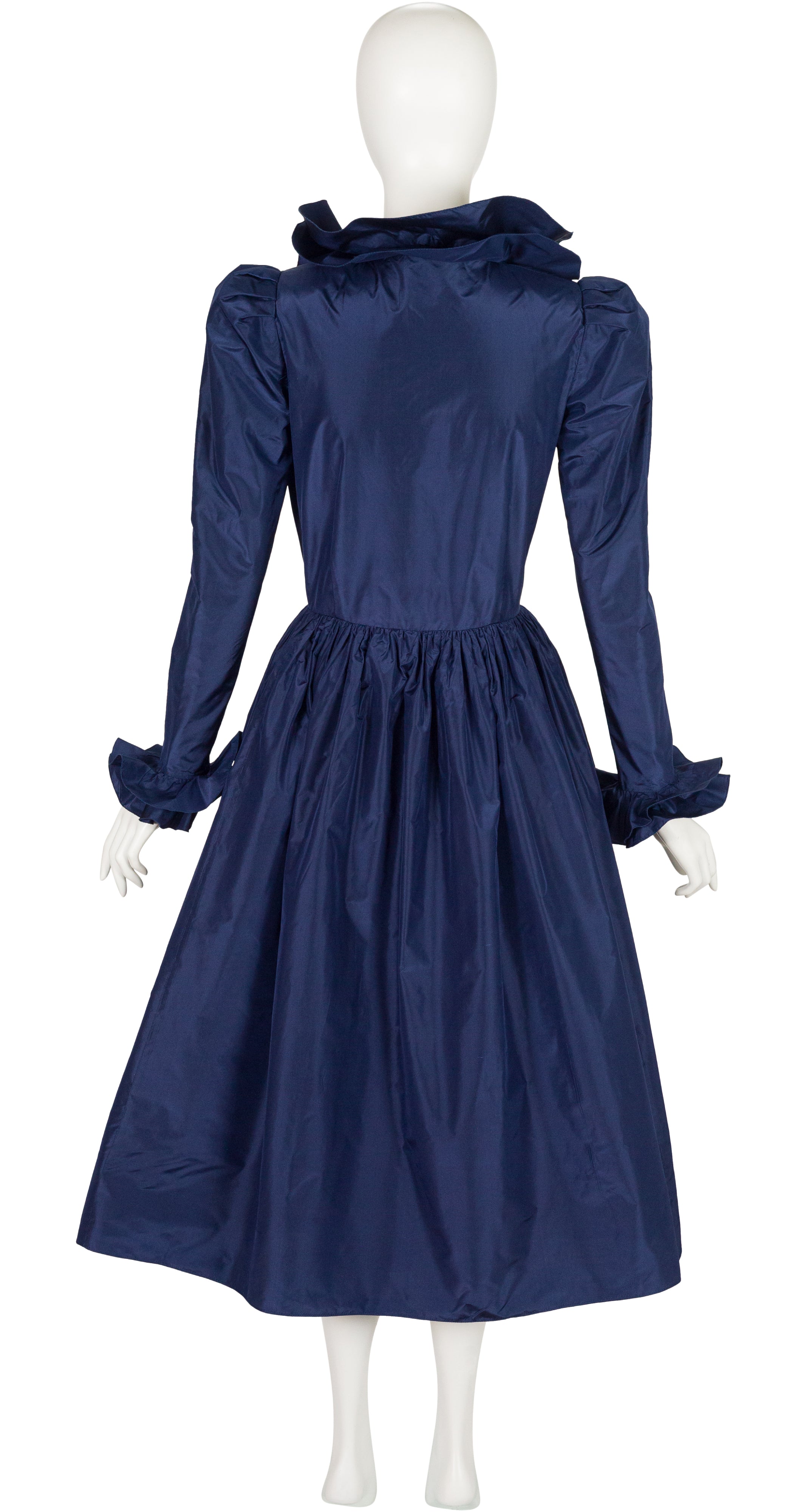1980s Navy Silk Taffeta Leg-of-Mutton Sleeve Evening Dress