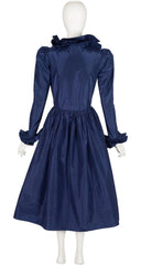 1980s Navy Silk Taffeta Leg-of-Mutton Sleeve Evening Dress