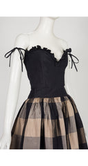 1982 S/S Plaid Silk Taffeta Bustier Party Dress