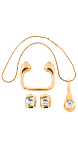 1980s Gold-Plated Faceted Glass Gemstone Jewelry Parure