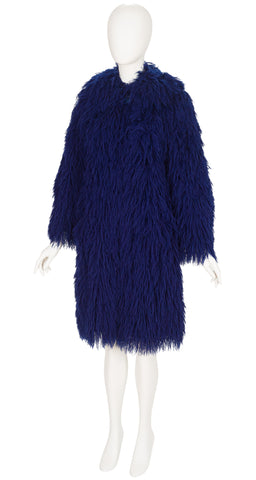 1970s French Midnight Blue Yarn Shag Coat