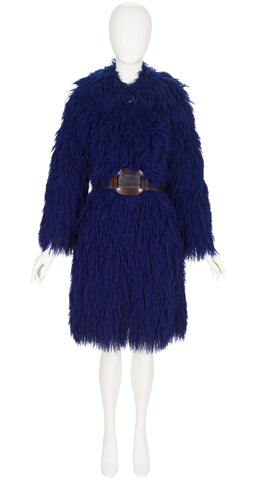 1970s French Midnight Blue Yarn Shag Coat