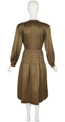 1978-79 F/W Gold Metallic Swirl Shirred Silk Midi Dress