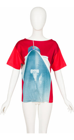 1980s Ship Graphic Red Cotton T-Shirt