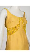 1960s Beaded Yellow Raw Silk Evening Gown