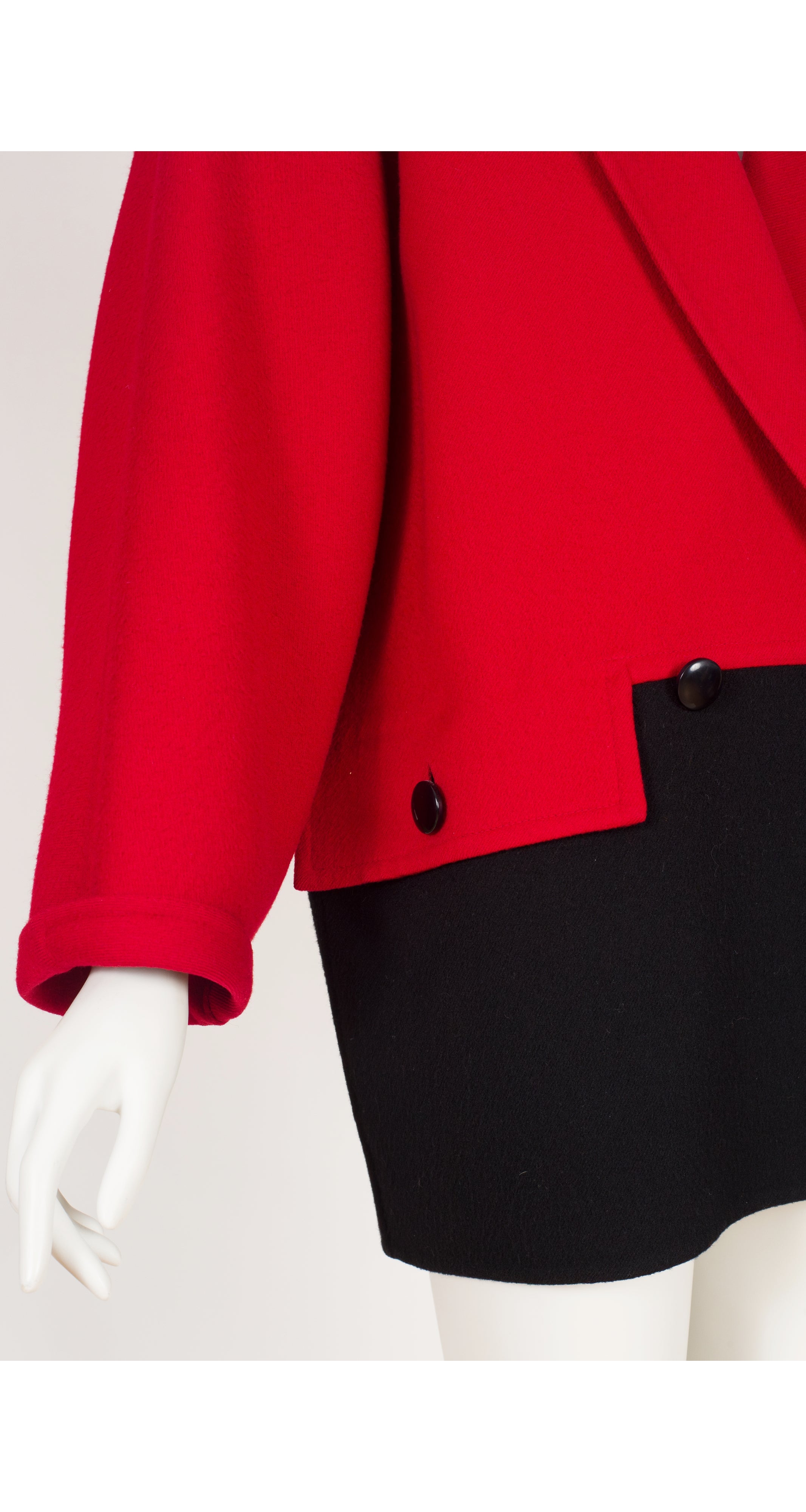 1980s Red & Black Color-Block Wool Shawl Collar Coat