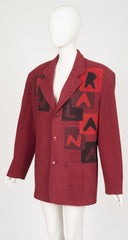 1980s Men's "PURA LANA" Patchwork Burgundy Wool Blazer