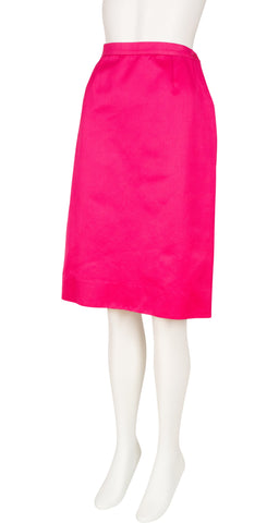 1990s Hot Pink Mercerized Cotton Skirt Suit