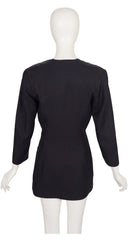 1990s Black Silk & Linen Plunge Neck Blazer