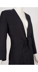 1990s Black Silk & Linen Plunge Neck Blazer
