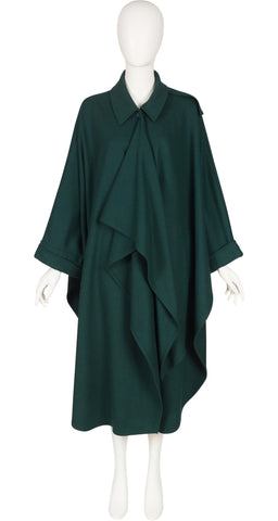 1980s Forest Green Wool Collared Cape Coat