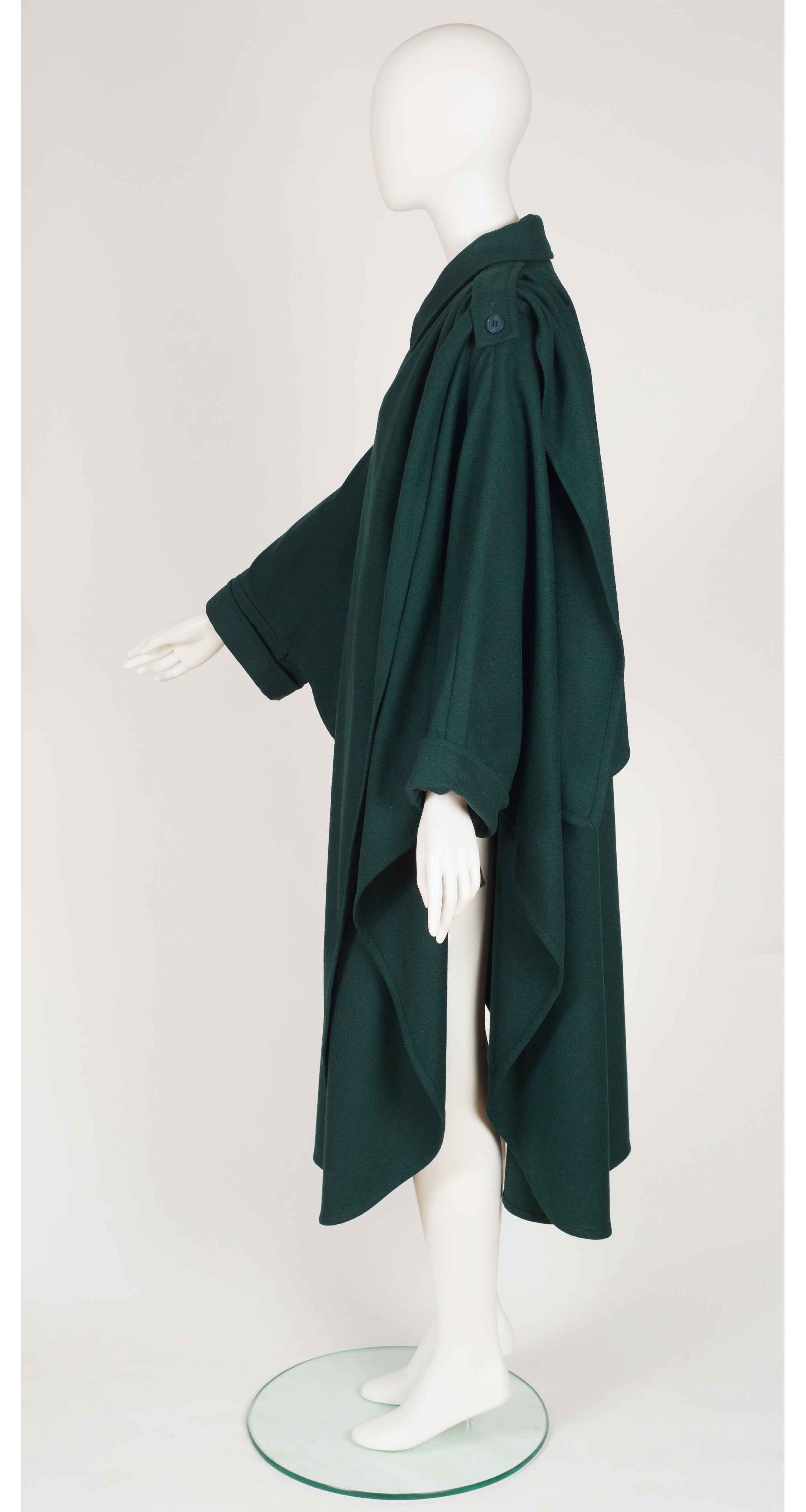 1980s Forest Green Wool Collared Cape Coat