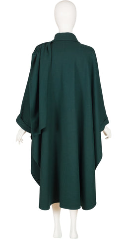 1980s Forest Green Wool Collared Cape Coat