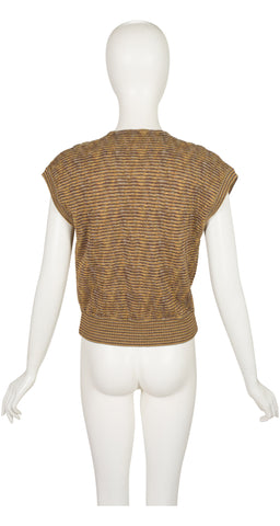 1970s Striped Wool Deep V-Neck Sweater Vest