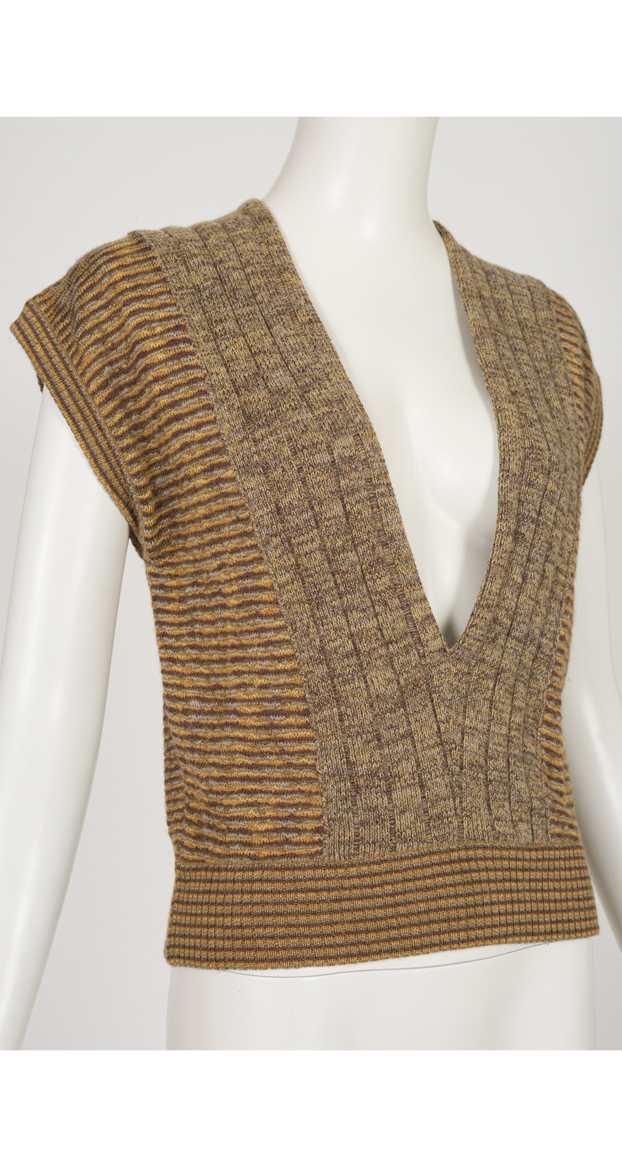 1970s Striped Wool Deep V-Neck Sweater Vest