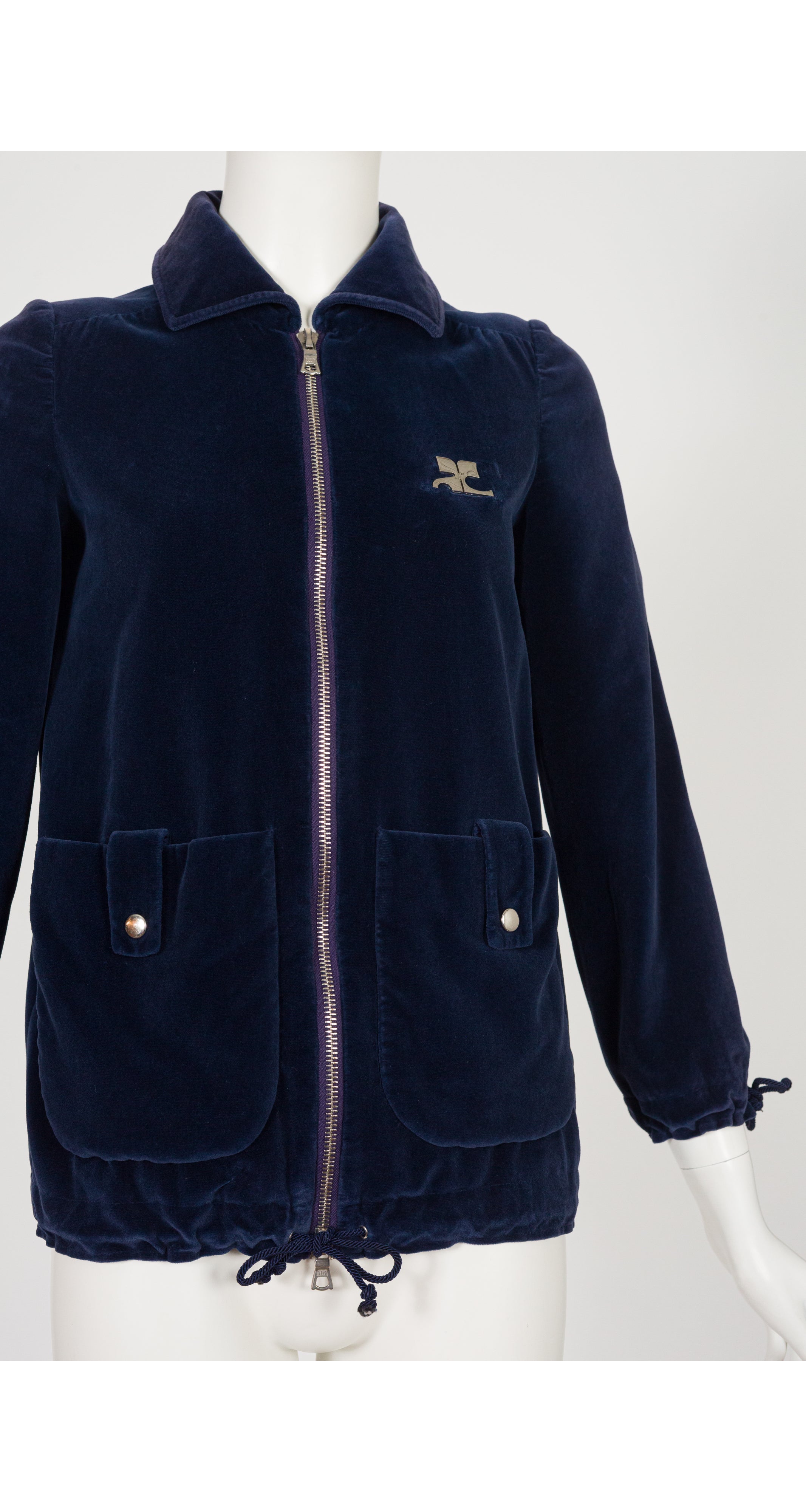 1970s Logo Navy Cotton Velour Zip-Up Jacket