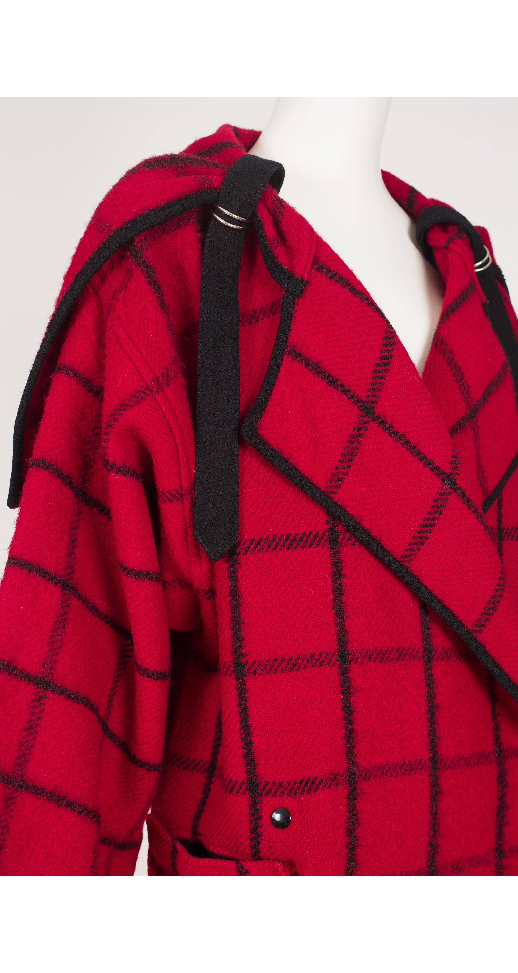 1986-87 F/W Runway Plaid Red Wool Hooded Coat