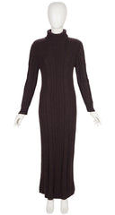 2001-02 F/W Brown Merino Wool Cable Knit Turtleneck Maxi Dress