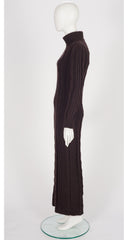 2001-02 F/W Brown Merino Wool Cable Knit Turtleneck Maxi Dress