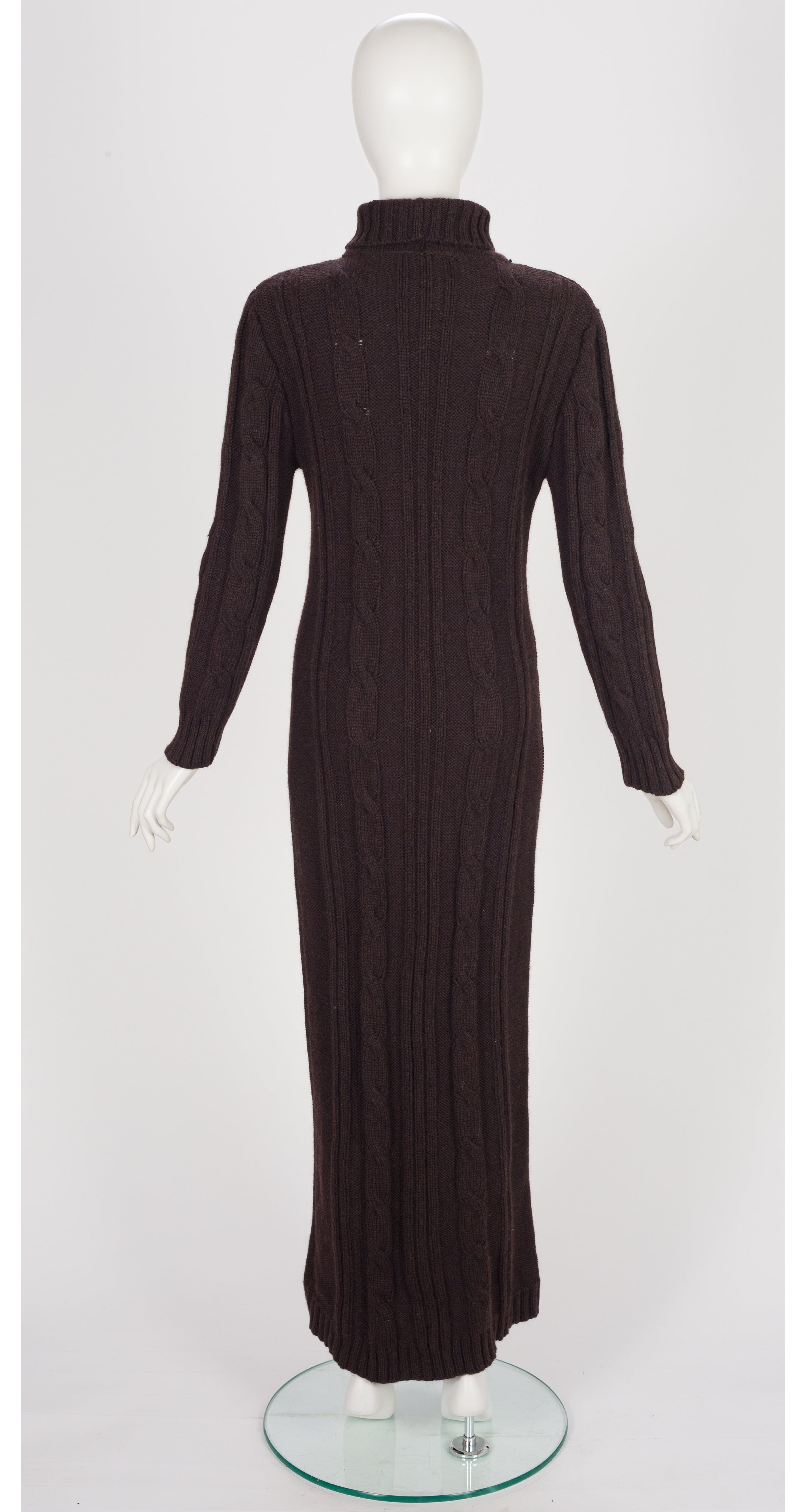 2001-02 F/W Brown Merino Wool Cable Knit Turtleneck Maxi Dress