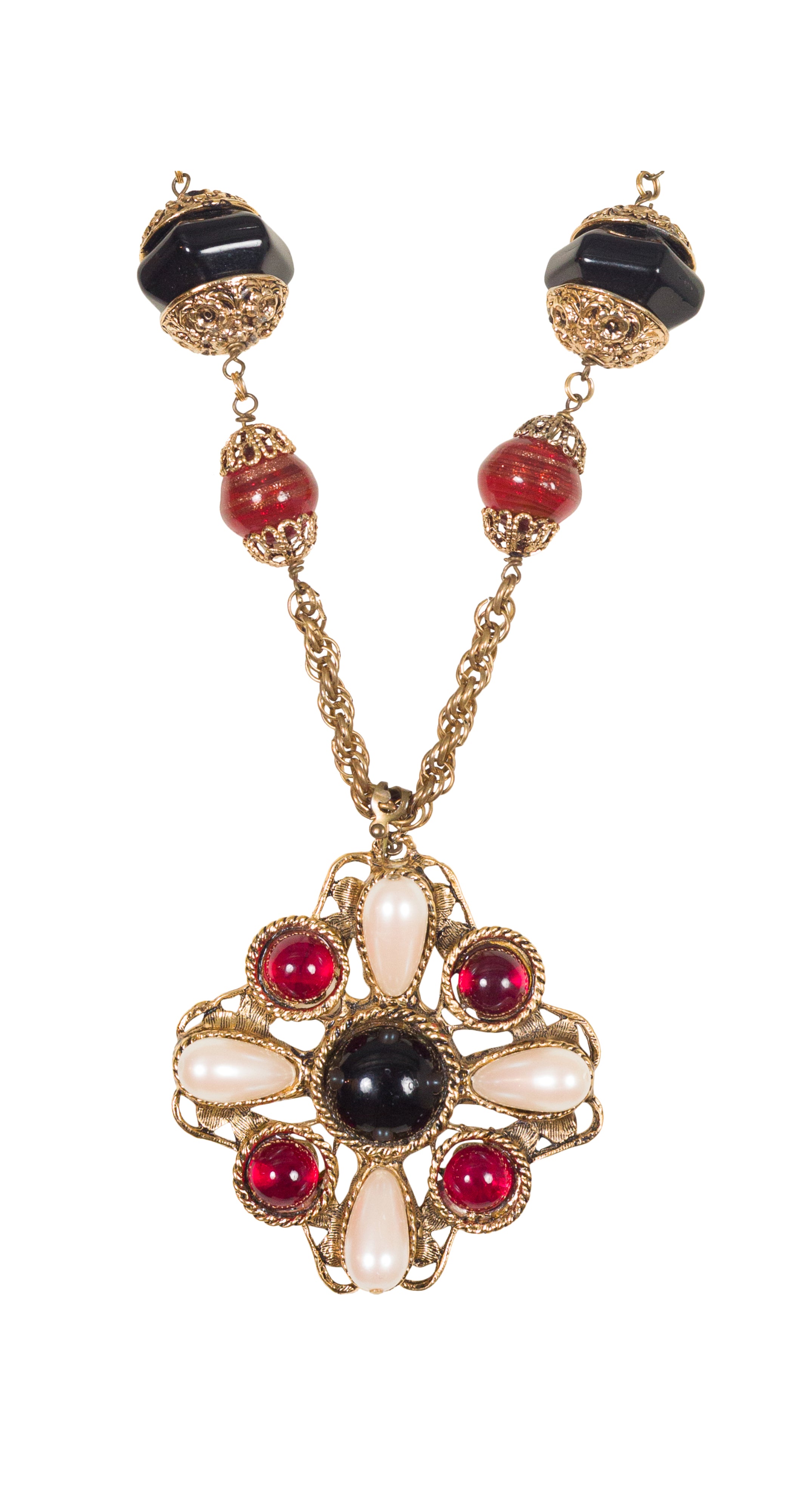 1980s Maltese Cross Gold-Tone Metal Chain Necklace