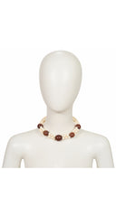 1980s Wood & Cream Resin Beaded Choker Necklace