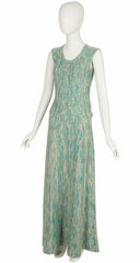 1970s Blue & Green Knit Three-Piece Maxi Outfit