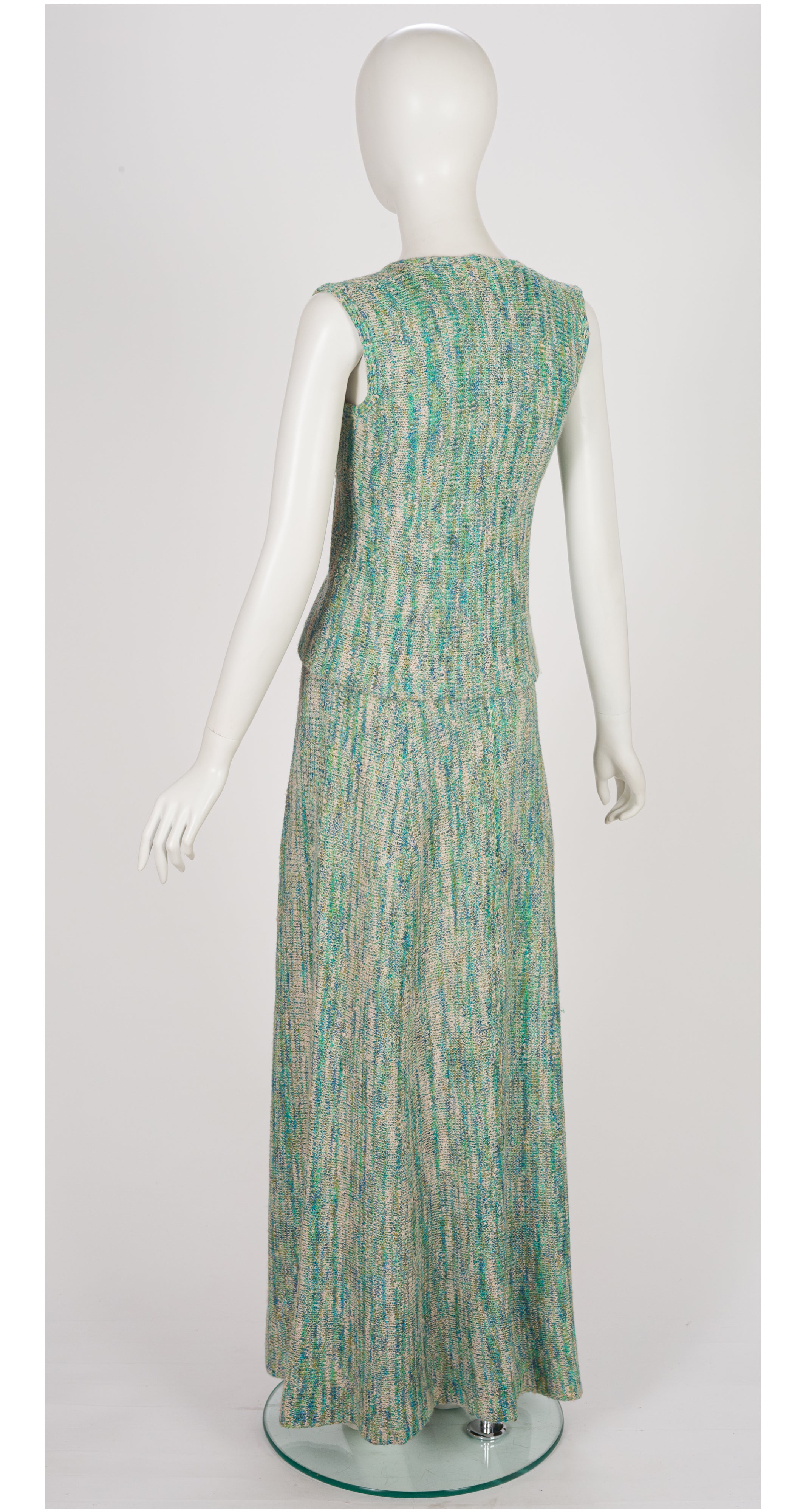 1970s Blue & Green Knit Three-Piece Maxi Outfit