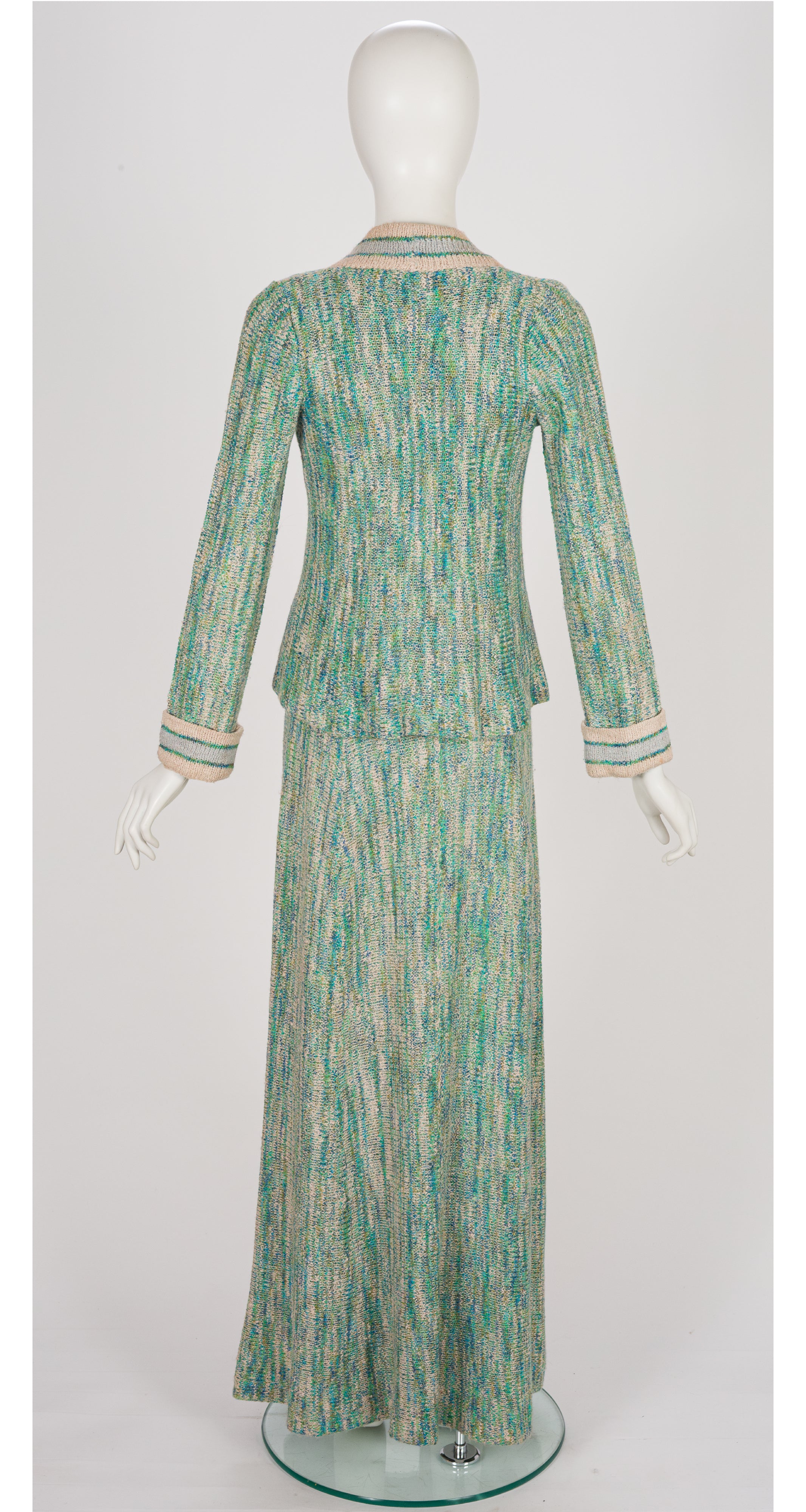 1970s Blue & Green Knit Three-Piece Maxi Outfit