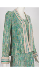 1970s Blue & Green Knit Three-Piece Maxi Outfit