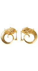 1960s Gold-Tone Dolphin Figural Clip-On Earrings