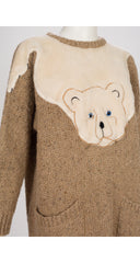 1980s Polar Bear Appliqué Beige Wool Sweater Dress