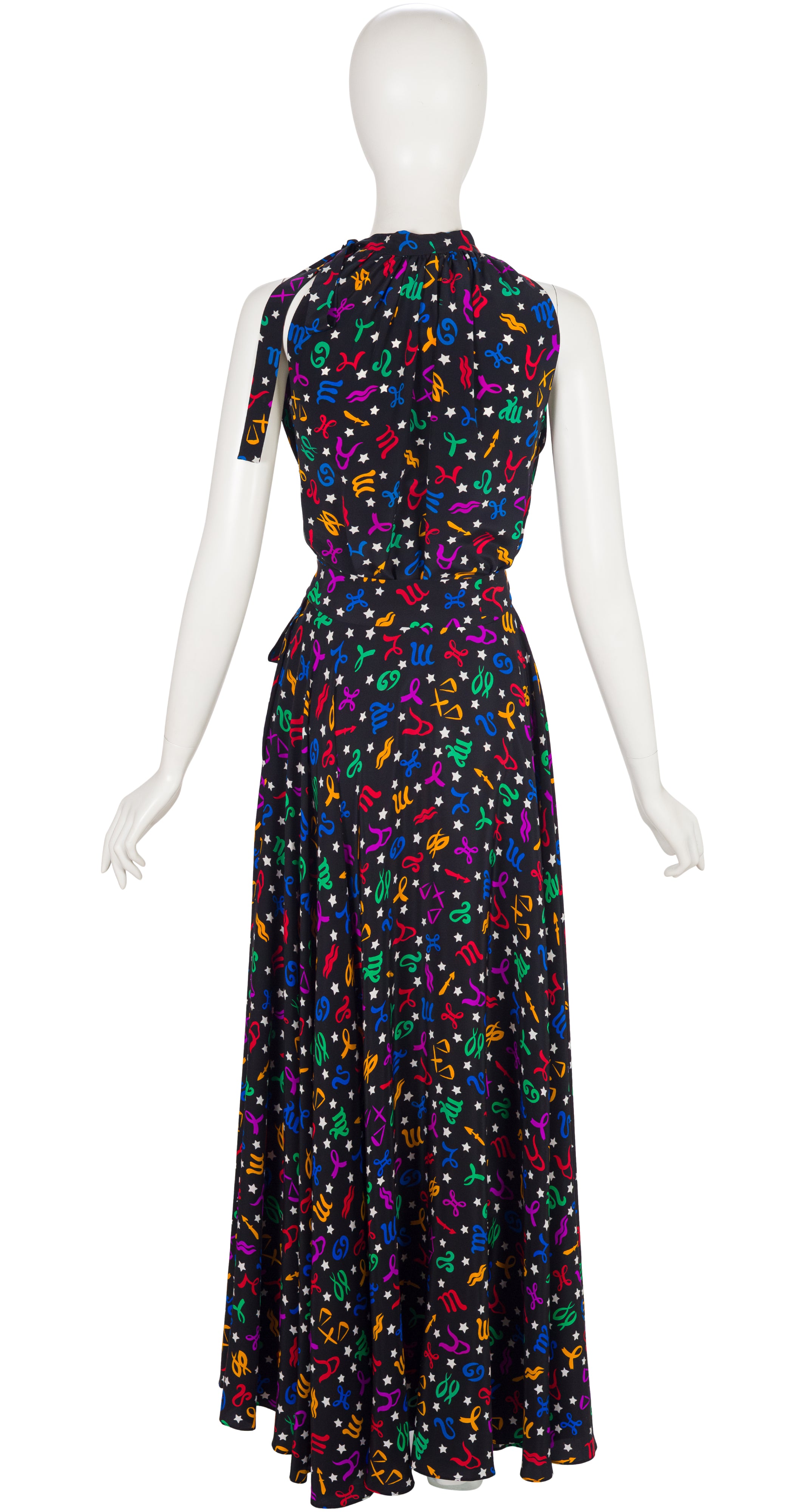 1982 S/S Zodiac Sign Black Silk Top & Maxi Skirt Set