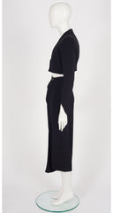 1990s Black Faille Cropped Jacket & Draped Skirt Set