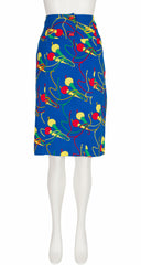 1987 S/S Jump Rope Novelty Print Blue Pencil Skirt