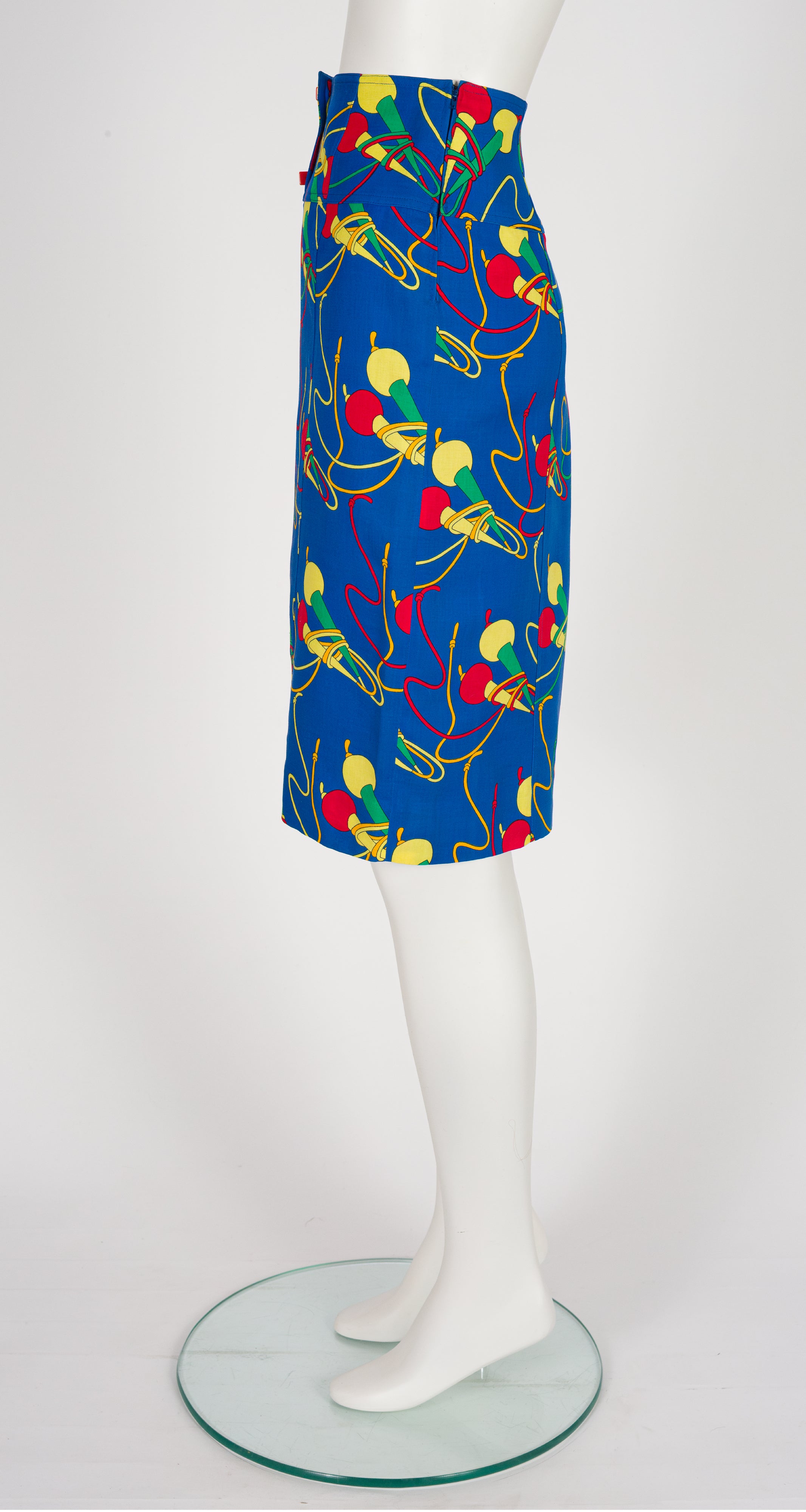 1987 S/S Jump Rope Novelty Print Blue Pencil Skirt