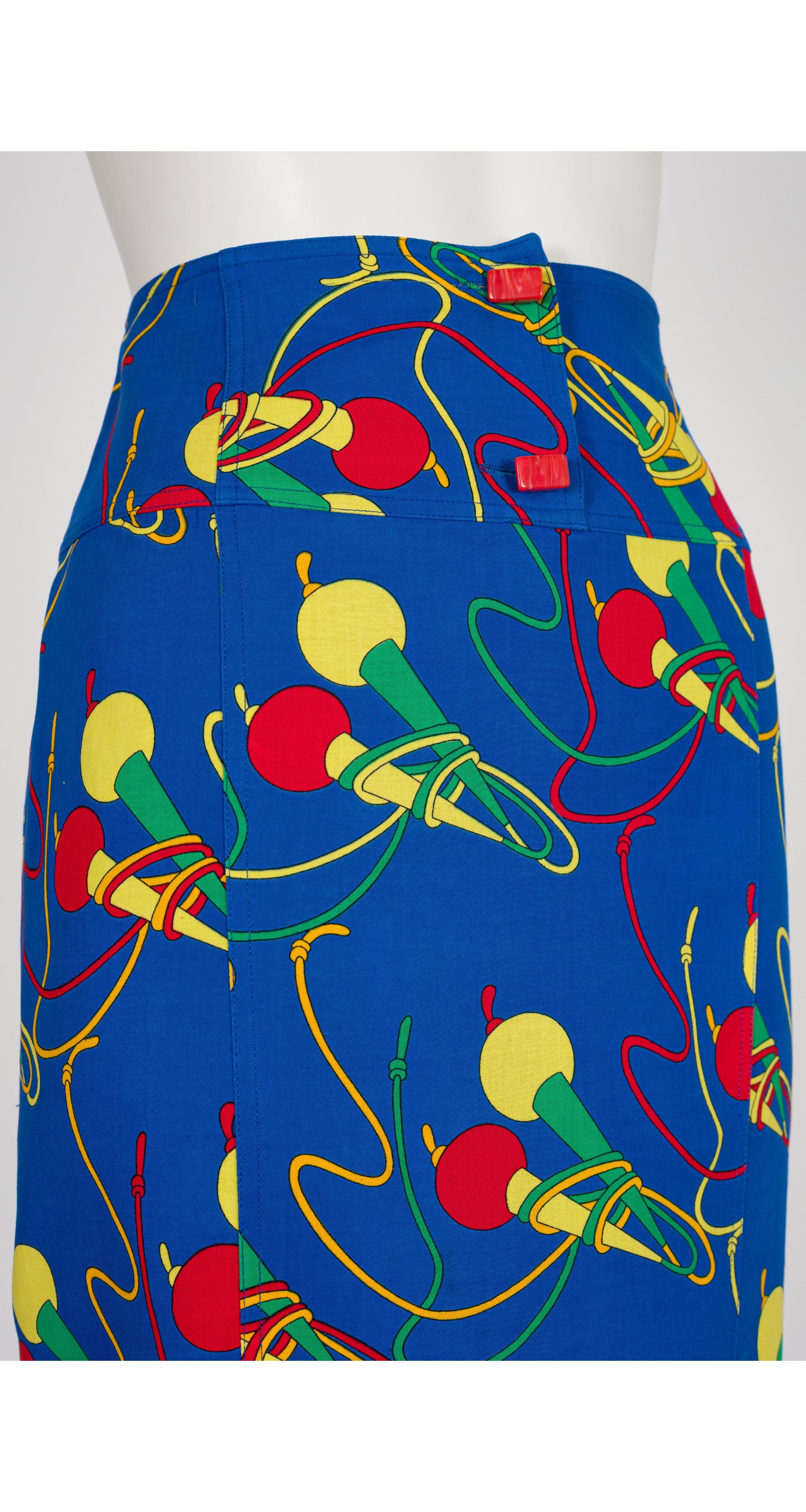 1987 S/S Jump Rope Novelty Print Blue Pencil Skirt