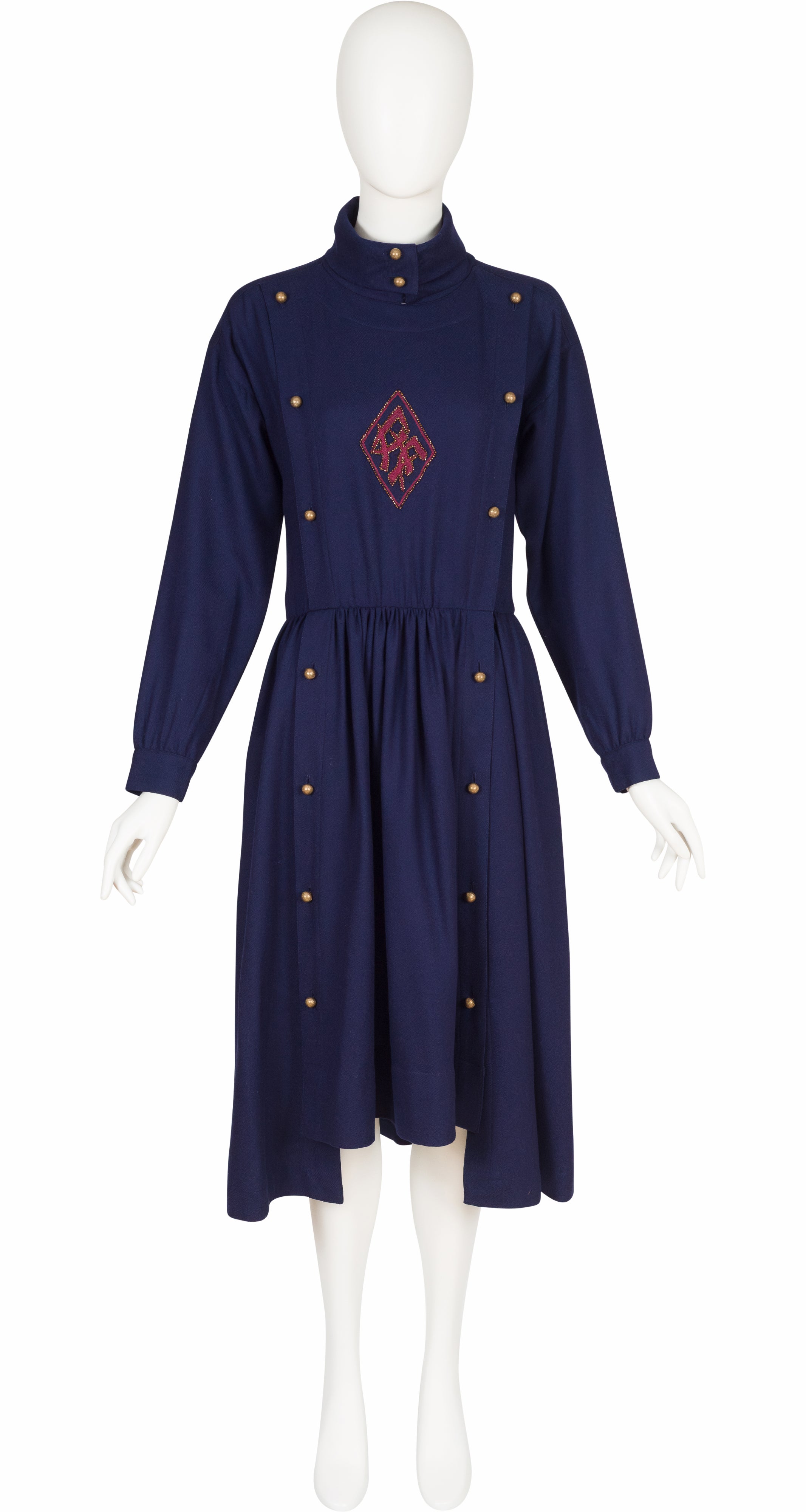 Chlo by Karl Lagerfeld 1981 F/W Runway Navy Blue Wool Dress Featherstone Vintage Chlo by Karl Lagerfeld 1981 F/W Runway Navy Blue Wool Dress Featherstone Vintage