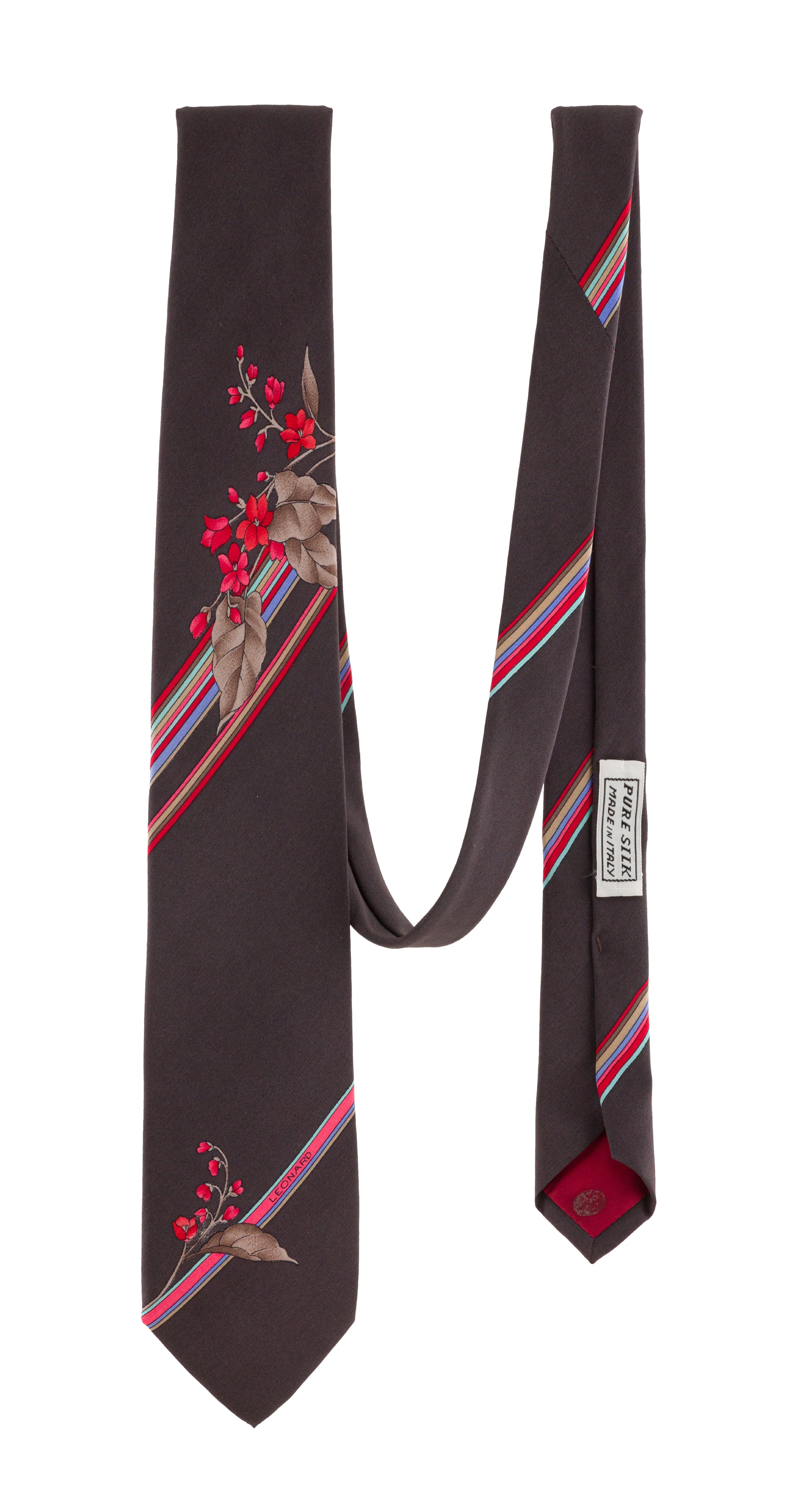 1970s Floral Print Striped Brown Silk Men's Tie