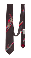 1970s Floral Print Striped Brown Silk Men's Tie