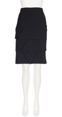 1990s Black Wool Crepe Tiered Origami Pencil Skirt