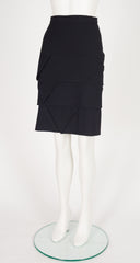 1990s Black Wool Crepe Tiered Origami Pencil Skirt