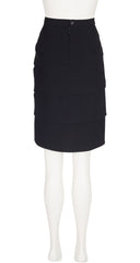 1990s Black Wool Crepe Tiered Origami Pencil Skirt