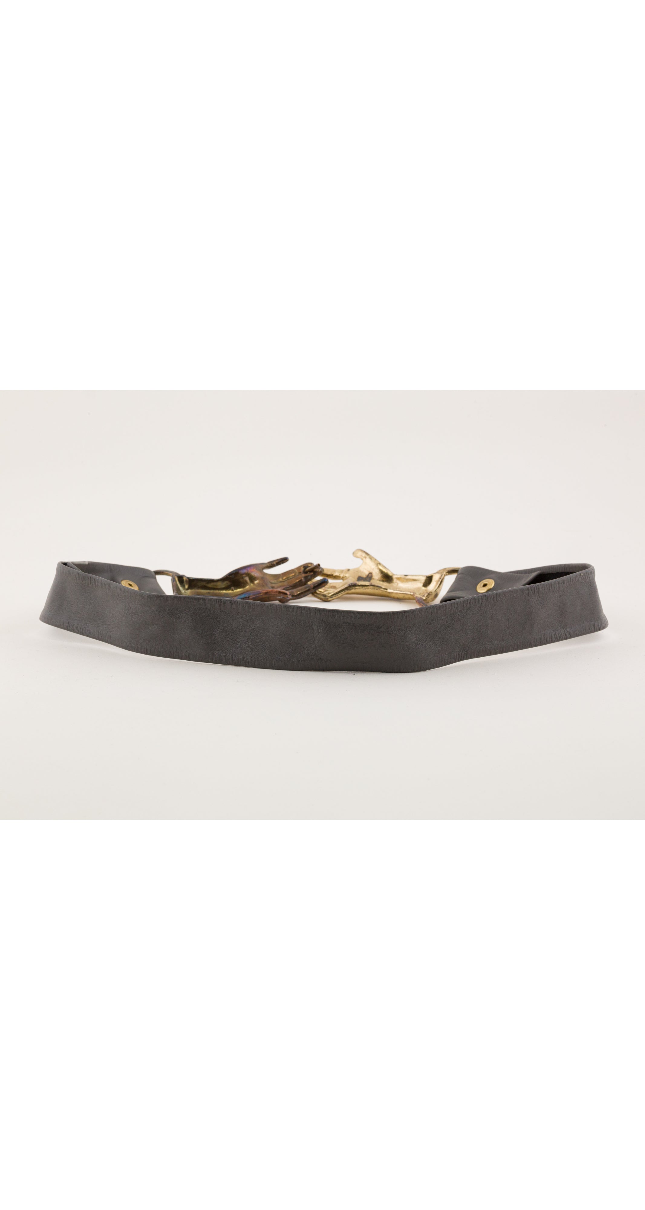 1970s Victorian Revival Clasping Hands Leather Belt