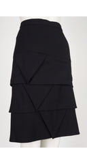 1990s Black Wool Crepe Tiered Origami Pencil Skirt