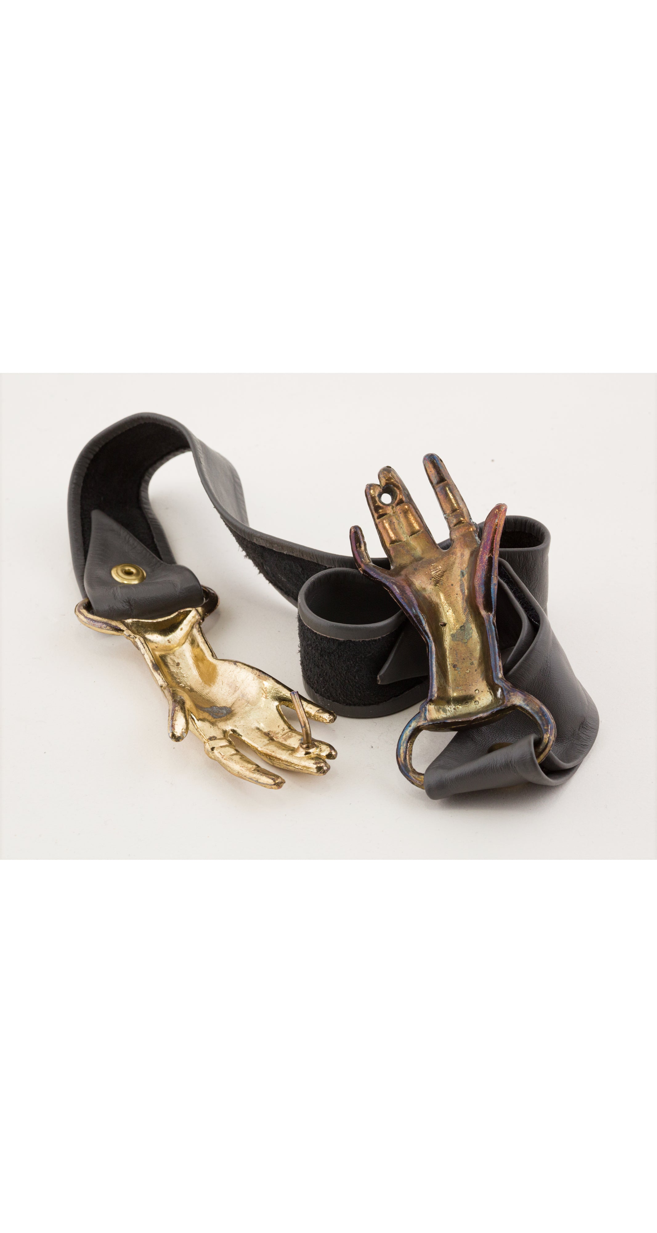 1970s Victorian Revival Clasping Hands Leather Belt